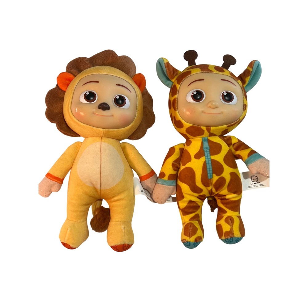 CoComelon JJ Plush Doll Set Lion and Giraffe Animal Costumes 2021 Moonbug 2pc